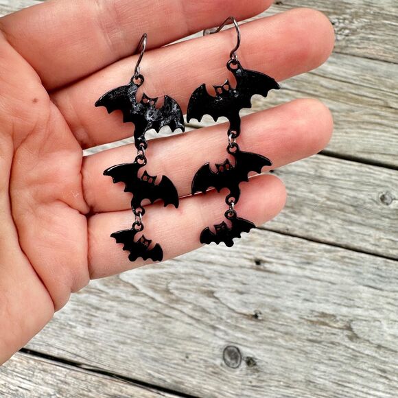 vintage Jewelry - Vintage Jewelry Bat Earrings Dangling Bat Earrings Halloween Earrings Halloween